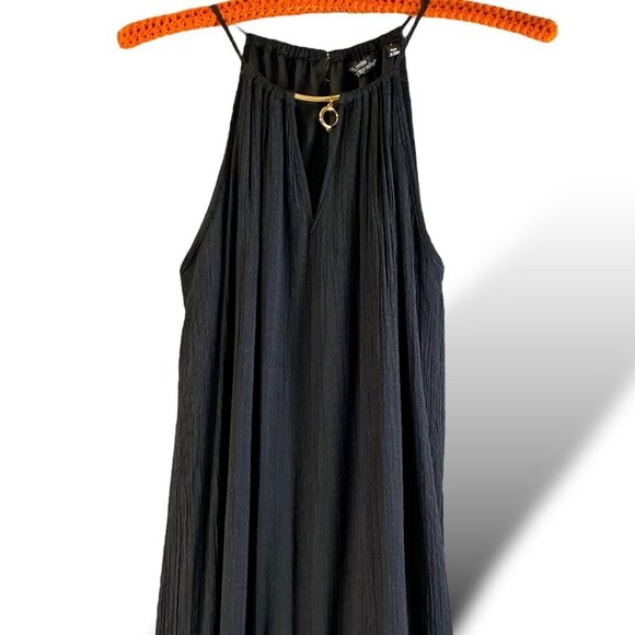 Mlle Gabrielle Maxi Dress Womens Sz L Black Sleeveless Jeweled Strappy Halter - Picture 3 of 12